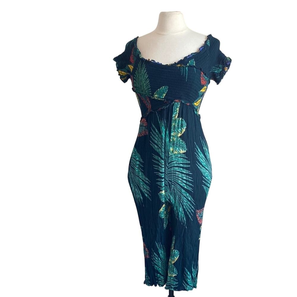 PATRONS OF PEACE Jumpsuit Romper Womens Sz Medium Green Tropical Leaf Print Vaca